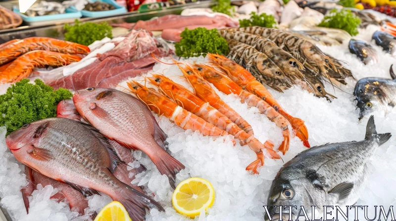 Fresh Seafood on Ice: A Delectable Delight AI Image