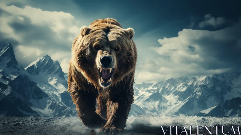 Majestic Bear Amidst Mountains and Snow: A Powerful Visual Journey AI Image