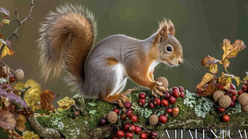 Red Squirrel on a Branch: A Captivating Wildlife Photograph AI Image