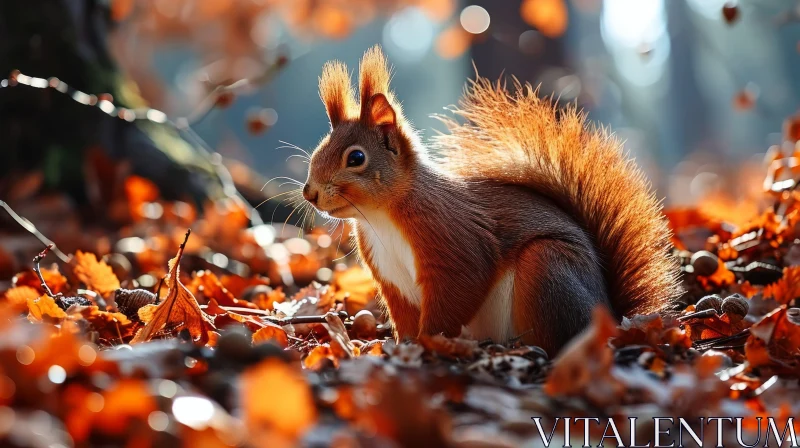 Red Squirrel on Fallen Leaves in Forest - Captivating Wildlife Photography AI Image