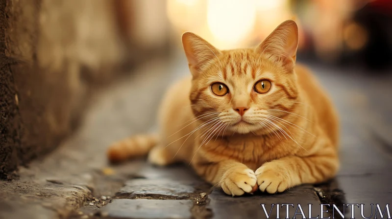 Golden-eyed Orange Tabby Cat on Street AI Image