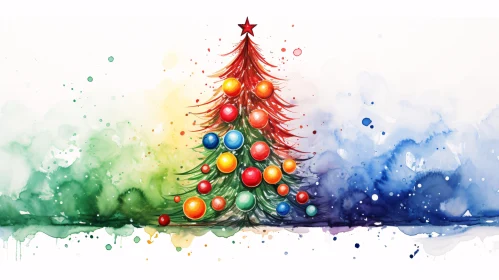 Vibrantly Painted Holiday Tree in Watercolor