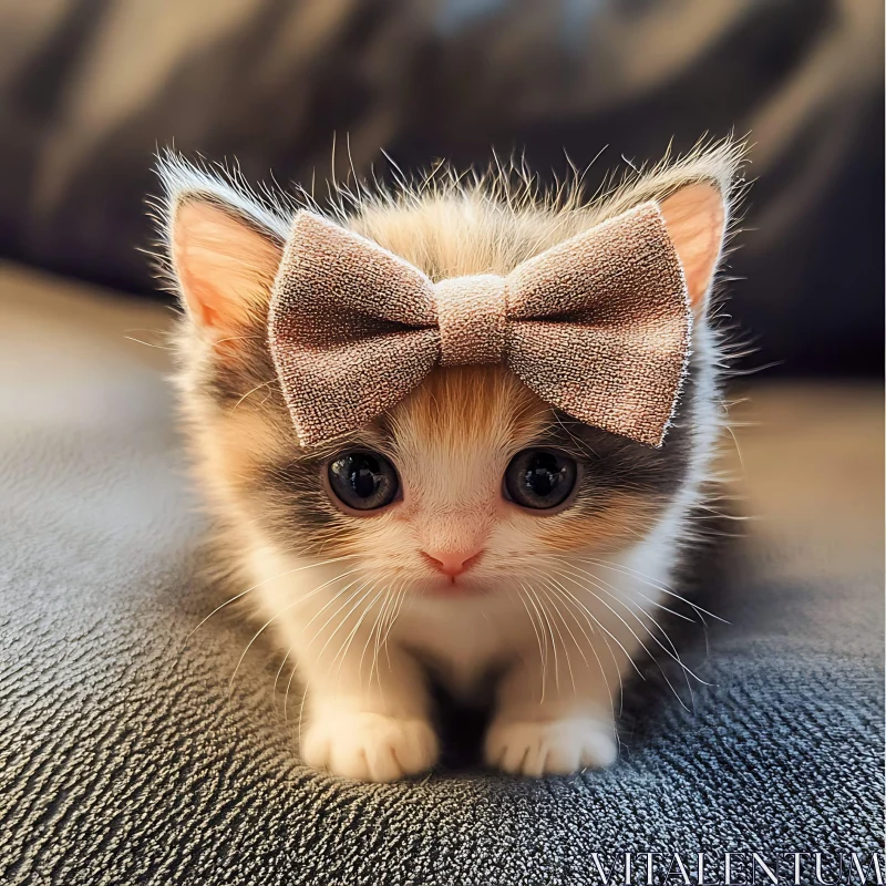 Cute Kitten Wearing a Bow AI Image