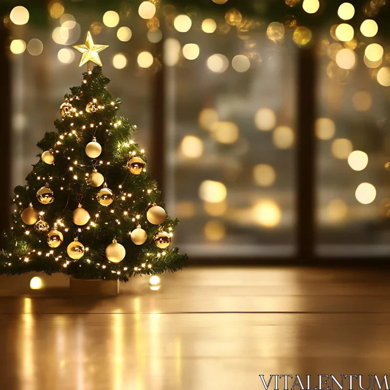 Festive Christmas Tree with Golden Decorations AI Image