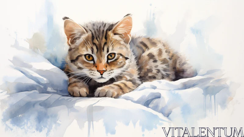 AI ART Young Cat in Watercolor