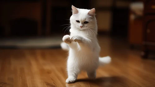 Adorable White Cat in Playful Pose