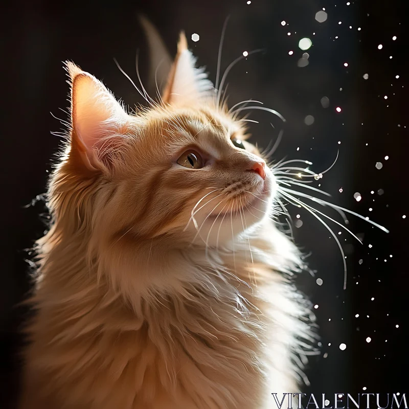 Fluffy Amber Cat in a Magical Light Setting AI Image