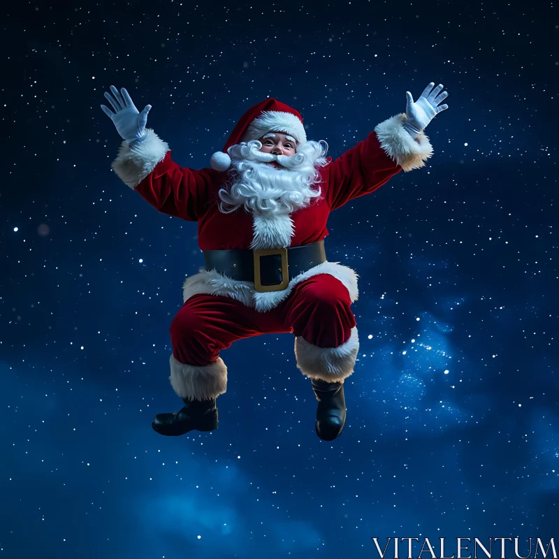 Santa Claus Floating Among Stars AI Image