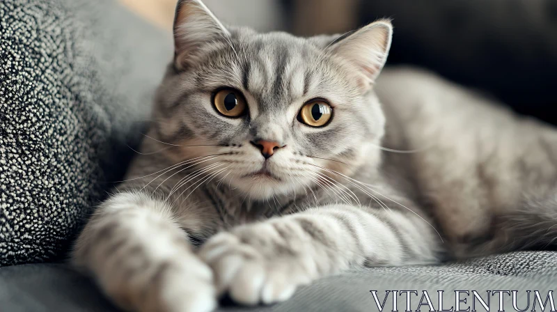 Comfortable Grey Cat on a Sofa AI Image