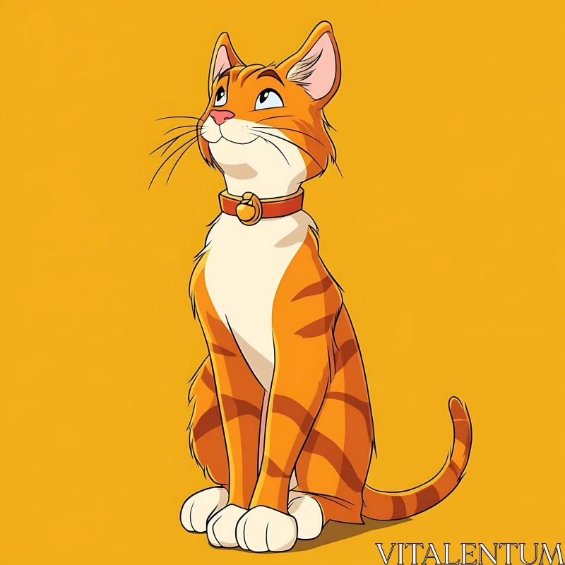 Playful Cartoon Orange Cat with Collar AI Image