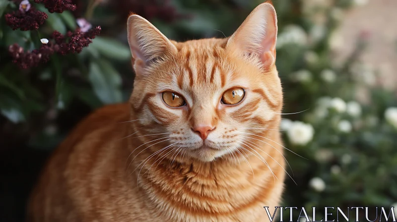 Orange Tabby Cat in Flower Garden AI Image