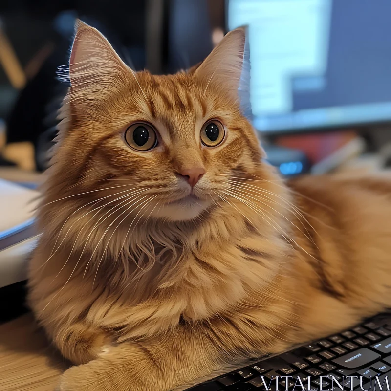 Expressive Orange Tabby Cat Lying on Keyboard AI Image