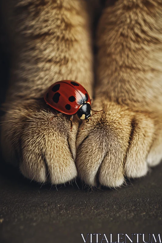 Macro Shot of Ladybug and Animal Paw AI Image