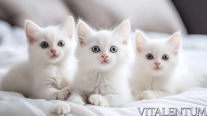 AI ART Three Cute White Kittens on a Soft Blanket