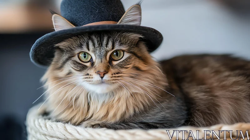 AI ART Fluffy Cat in a Black Hat