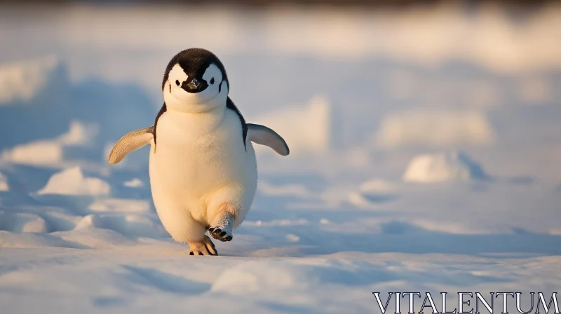 Graceful Penguin Walking on Ice AI Image