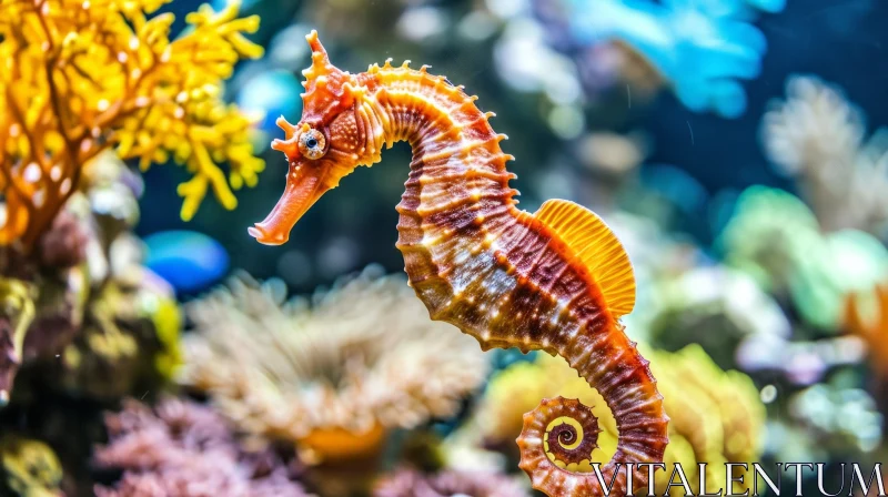 Graceful Seahorse Swimming in Colorful Coral Reef AI Image