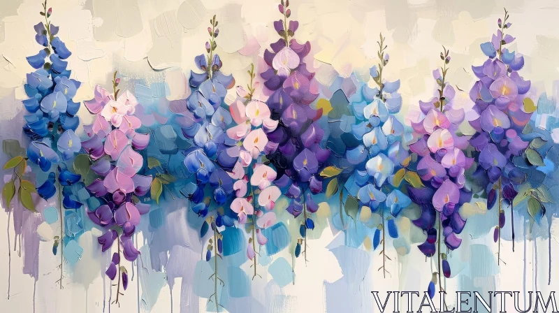 AI ART Impressionistic Floral Painting - Purple, Blue, White Flowers