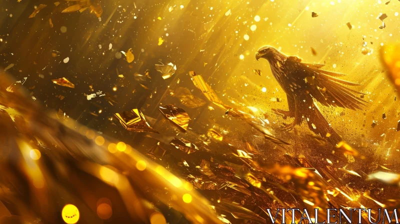 Majestic Golden Eagle Soaring Through a Field of Golden Shards AI Image