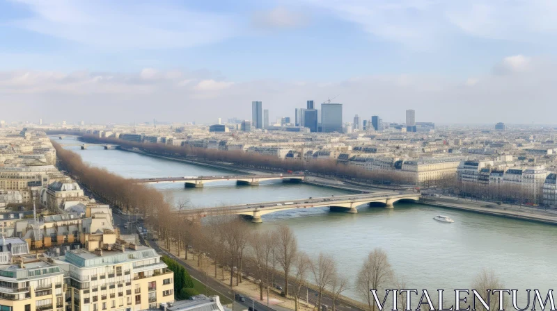 Paris and River Seine: A Serene View of the City AI Image