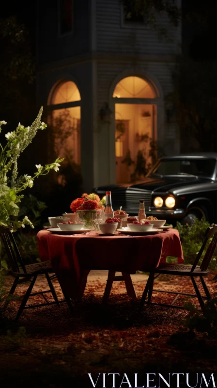 Romantic Table Setting with Dramatic Lighting AI Image