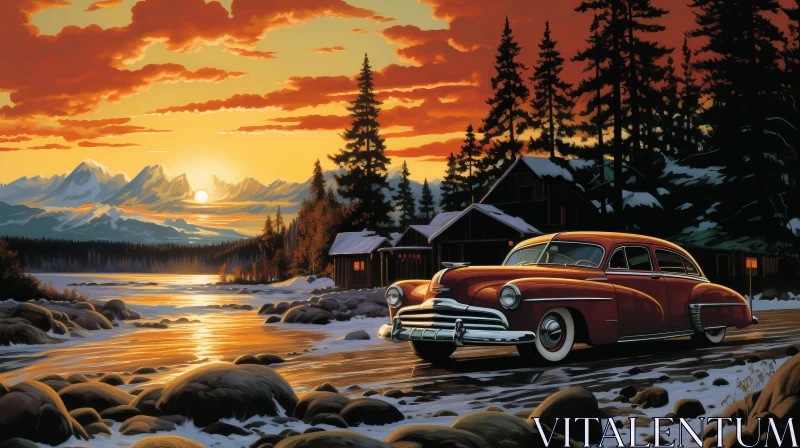 Romantic Winter Car Painting - Captivating Artwork AI Image