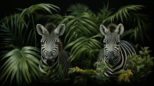 Zebras in Lush Jungle - Wildlife Digital Painting