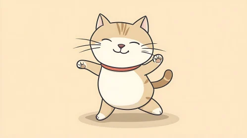 Happy Cartoon Cat with Red Collar