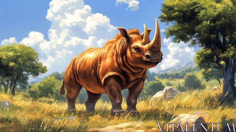 Wildlife Rhinoceros in a Serene Landscape AI Image