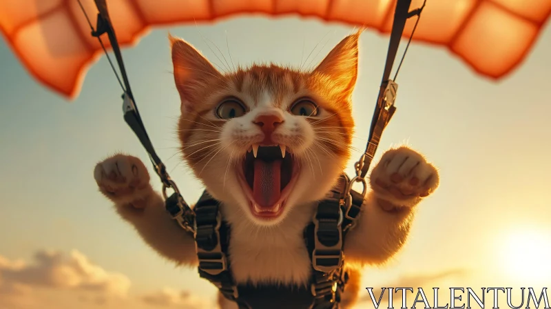 AI ART Parachuting Kitten in Evening Sky