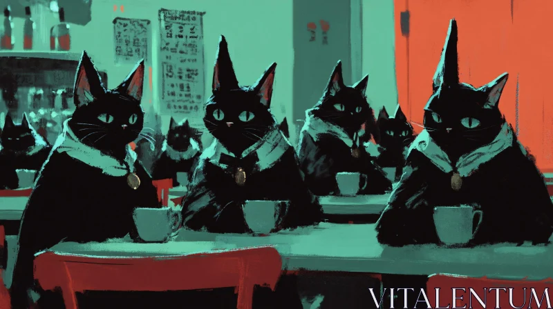 Mystical Gathering of Black Cats AI Image