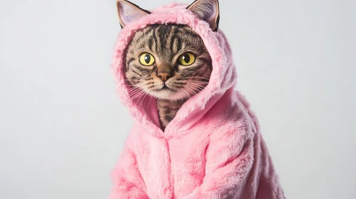 Furry Tabby Cat in Cute Pink Hoodie