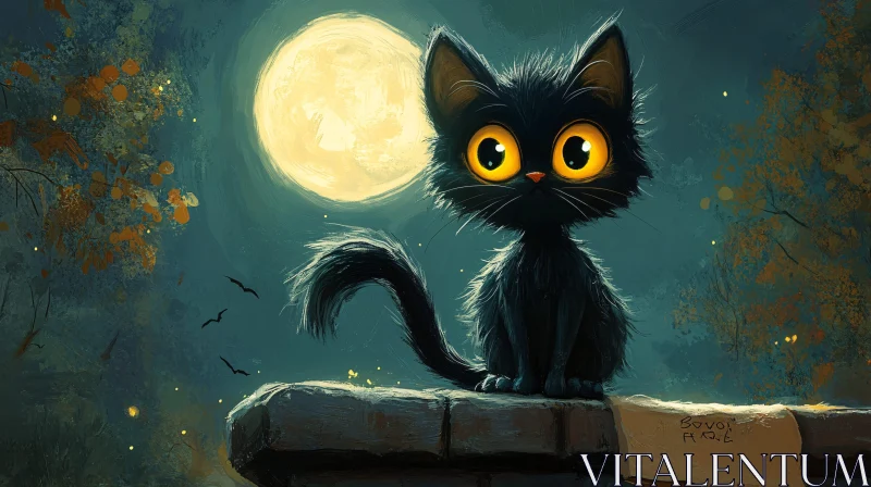 AI ART Enchanting Moonlit Black Cat Illustration