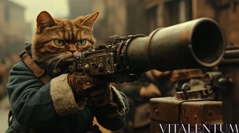 AI ART Feline Warrior: Military Cat with a Machine Gun