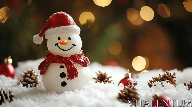 Festive Holiday Snowman Amidst Snow and Decor AI Image