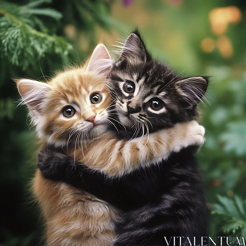 Cute Kittens Embracing in a Green Setting AI Image