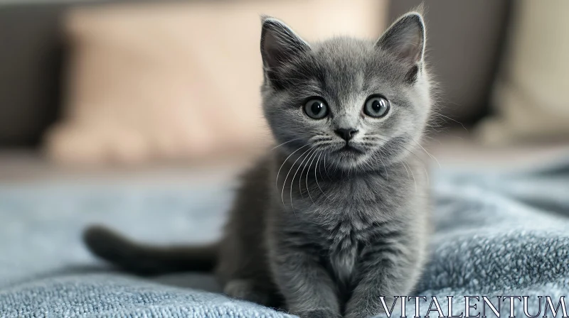 Innocent Grey Kitten Resting AI Image