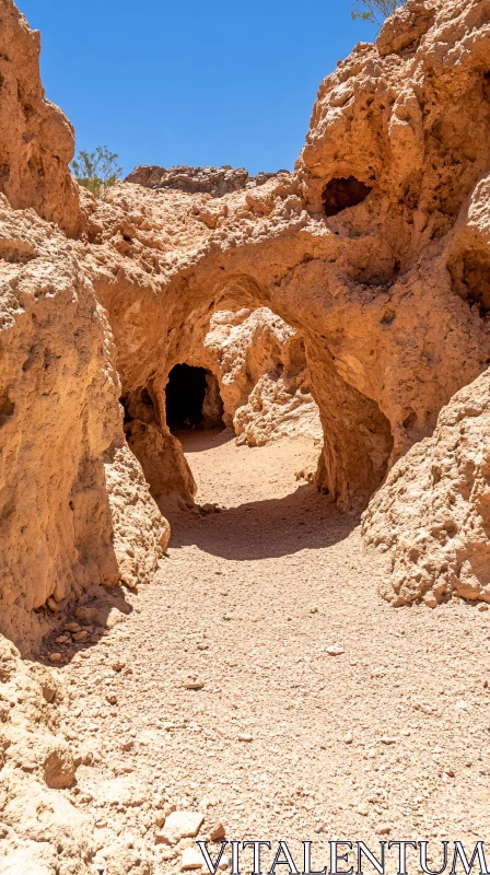 Desert Arches and Caves under Clear Blue Sky AI Image