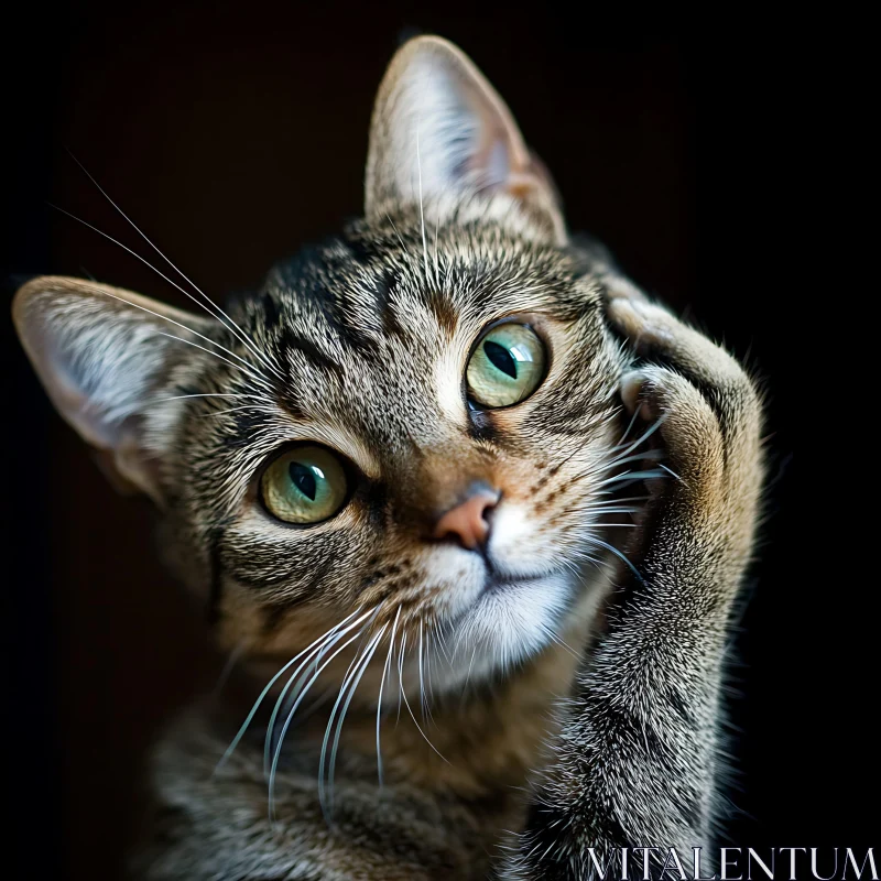 Green-Eyed Tabby Cat Portrait AI Image