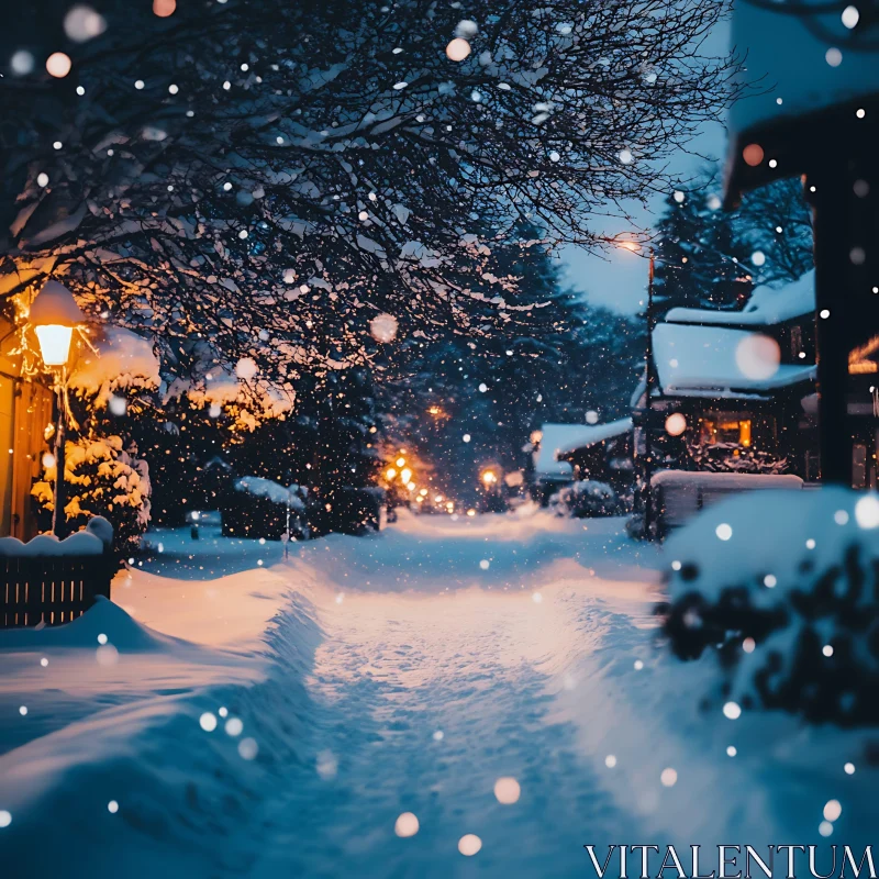 Serene Winter Wonderland Night Scene AI Image