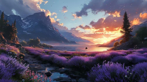 Breathtaking Mountain Lake Sunset: Serene Landscape
