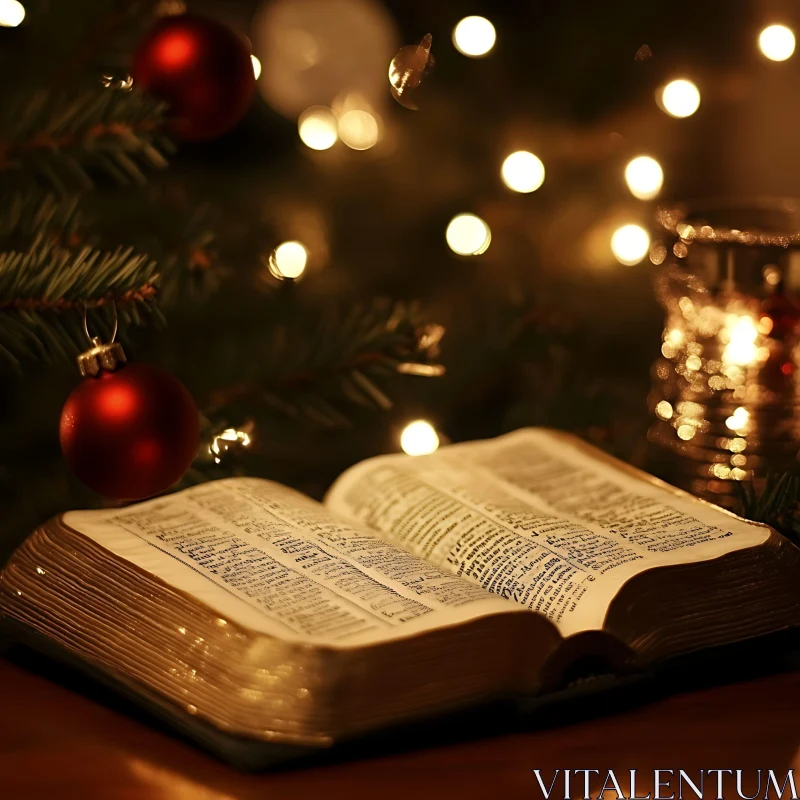 Bible and Christmas Tree Decor AI Image