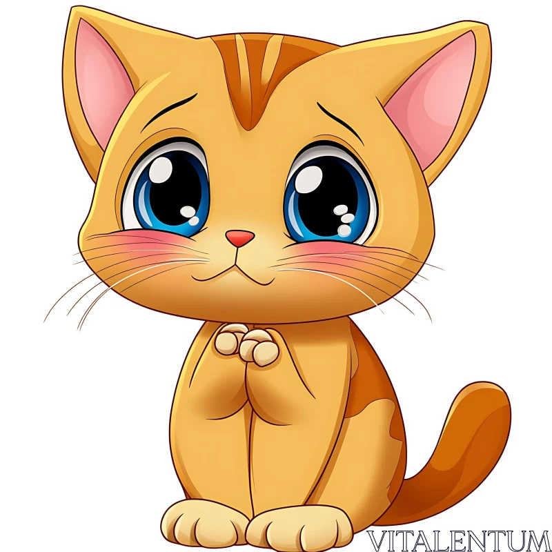 Cute Orange Cat Digital Illustration AI Image