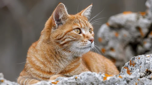 Ginger Cat Portrait on Rock