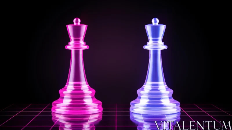 Glass Chess Queens 3D Rendering AI Image