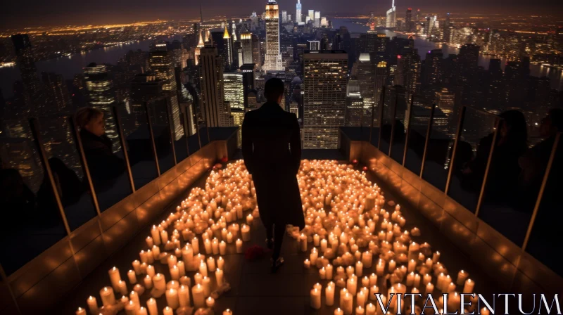 AI ART Man Amidst Candles against Cityscape - A Tale of Love and Romance