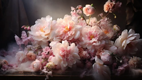 Pink Peony Bouquet: A Baroque-Inspired Floral Wallpaper