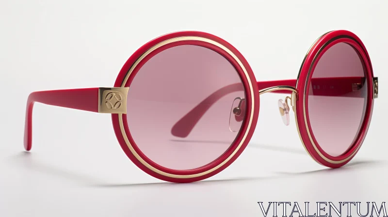 Red Plastic Sunglasses with Gold Frame - Stylish Eyewear AI Image