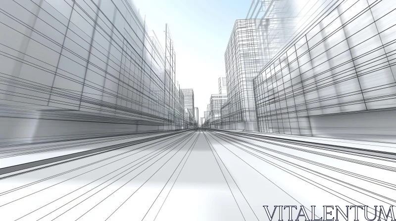 Urban Cityscape: Black and White Linear Perspective with Skyscrapers AI Image