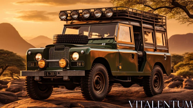 AI ART Vintage-Inspired Green Land Rover Parked on Desert | Nostalgic Atmosphere